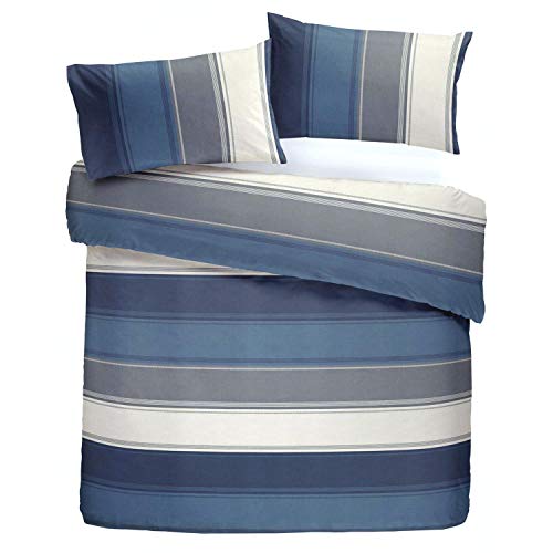 Fusion Betley-Classic Bettwäsche-Set mit Breiten Streifen, Polyester-Baumwolle, Blau, für Super-King-Size-Betten
