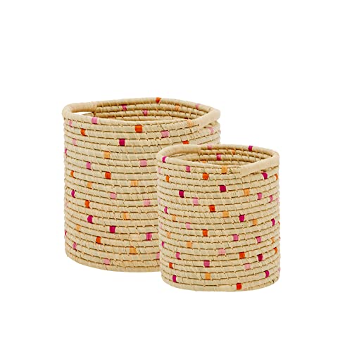 RICE - Raffia Bin with Red Details - Set of 2