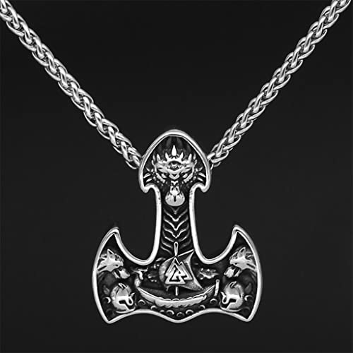 NDYD Thor Hammer Mjolnir Drachenschiff Wikinger Vintage Amulett Halskette Für Männer Nordischen Schmuck Wikingergeschenk Für Männer Mit Valknut Geschenktüte