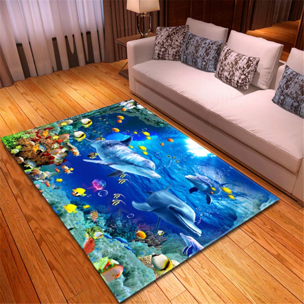 xuyuandass Bereich Teppich, 3D Modernschöner Meeresboden Fisch Delphin Druck Wohnzimmer Schlafzimmer Teppich 80X150Cm Haushalt,Kinderzimmer Teppich