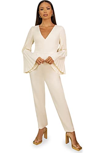 Chi Chi London Damen Falten-Umhang in Creme Jumpsuit, cremefarben, 34