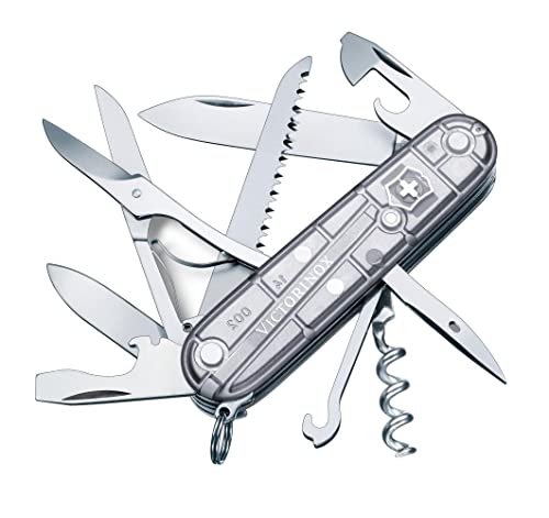 Victorinox, Taschenmesser, Huntsman, 91 mm, silver transparent (15 Funktionen, Klinge, Korkenzieher, Dosenöffner, Klinge)