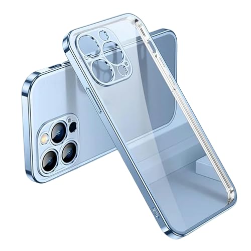 XYMJT Handyhülle Rahmen Kieselsäure Transparentes Gehäuse Für iPhone 11 12 13 14 15 Pro Max Clear Rückenabdeckung-Für iPhone 12 Pro-S-Blau