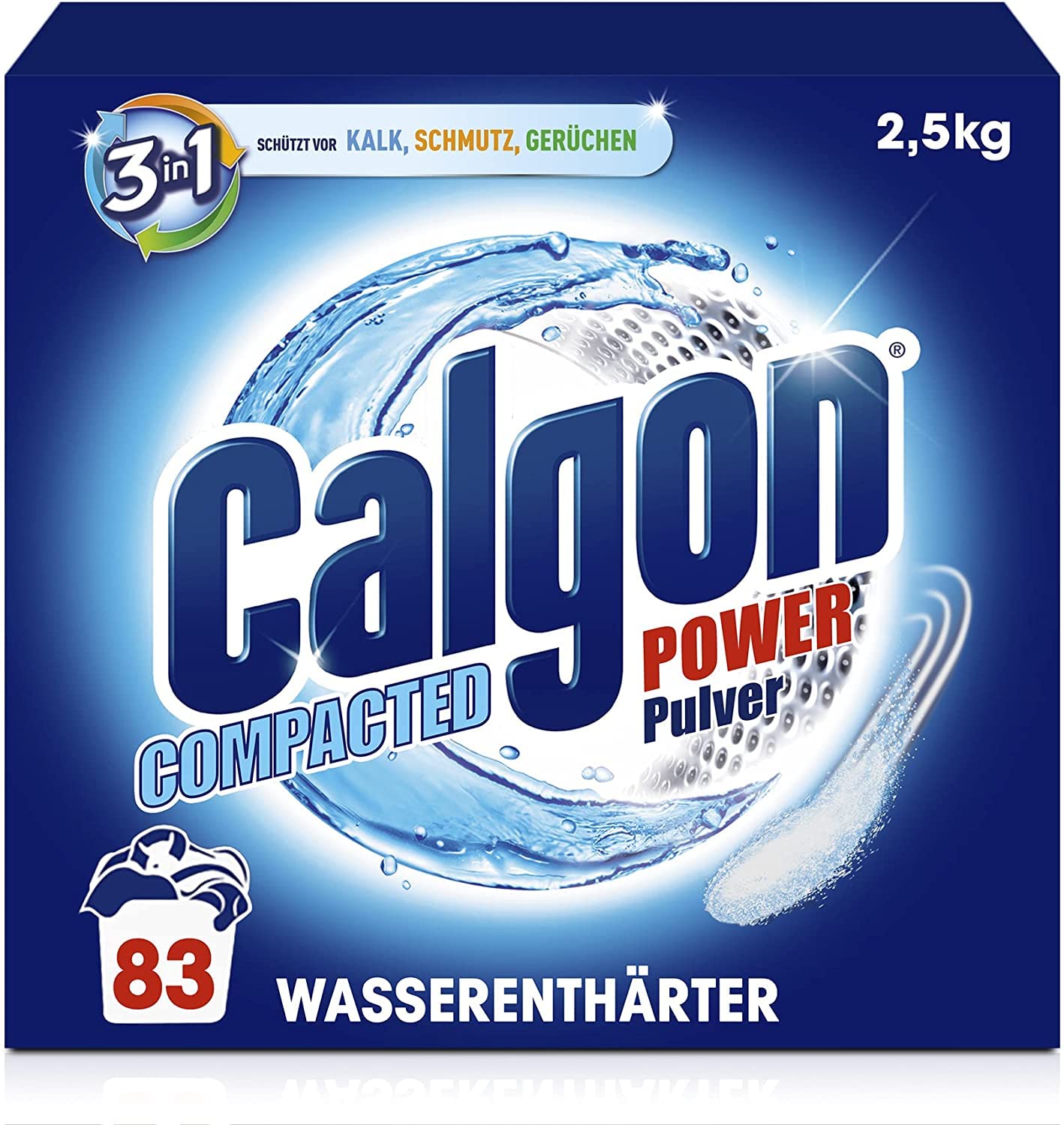 Calgon 3in1 Power Pulver – Wasserenthärter gegen Kalkablagerungen und Schmutz in der Waschmaschine – Beugt unangenehmen Gerüchen vor – 4 x 2,5 kg