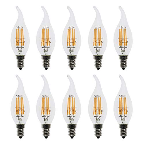 Huamu E14 Kerze LED Lampe 6W ersetzt 60 Watt 600 Lumen Warmweiß 2700K C35 Leuchtmittel Filament Fadenlampe für Kronleuchter E14 Glühfaden Retrofit Classic Dimmbar 10er-Pack