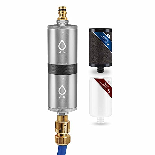 Alb Filter® FUSION Active+Nano Trinkwasserfilter gegen Schadstoffe & Keime | Mobil Gardena Anschluss-Set | Made in Germany - Silber