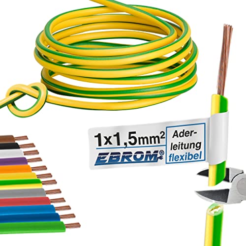 Aderleitung - Einzelader flexibel - PVC Leitung - H07V-K 1,5 mm² - Farbe: grün gelb 10m/15m/20m/25m/30m/35m/40m/45m/50m/55m/60m bis 100 m frei wählbar