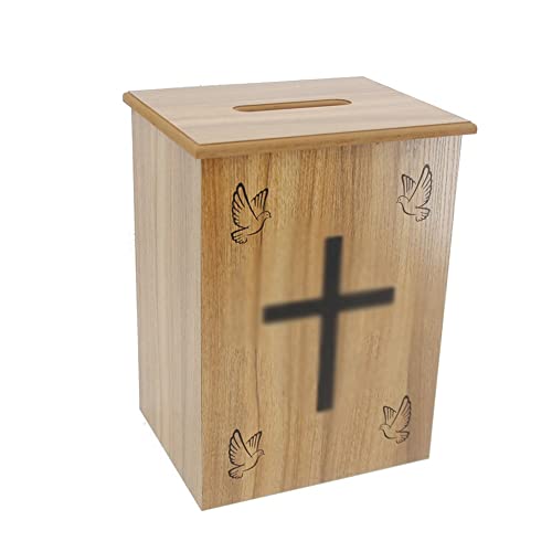 Spendenbox aus Holz, mit Schloss, Kirchensammelbox, an der Wand befestigter Gebetskasten, Wohltätigkeitsbox mit Kreuz-Vorschlagsbox, Color : Brown