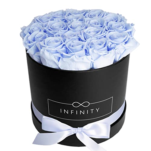 Infinity Flowerbox Large (Schwarz) - 18 echte Premiumrosen in Baby Blue