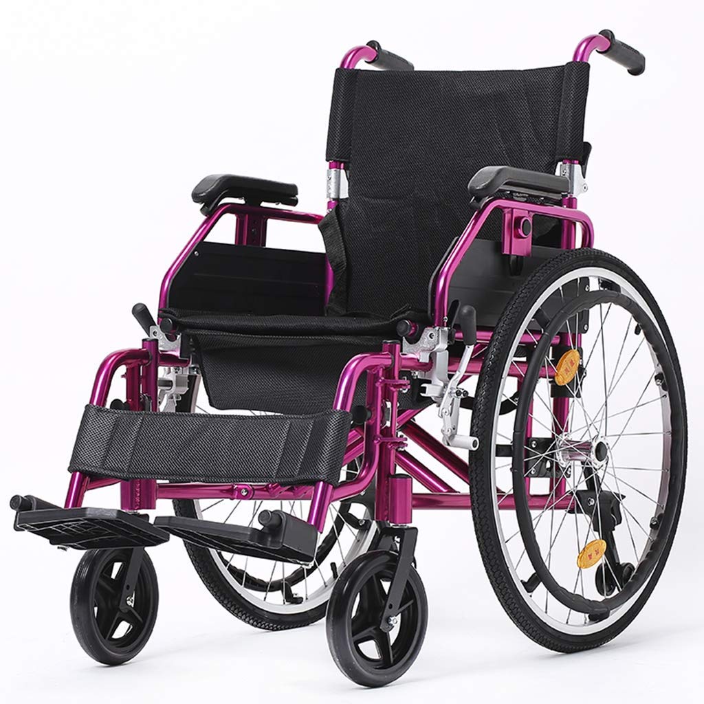AOLI Selbstfahr zusammenklappbarer Rollstuhl, Hand Tragbarer Rollstuhl, ältere Behinderte Trolley, Aluminiumlegierung Rollstuhl, Rollstuhl-Handbremse, Schwarz,Schwarz