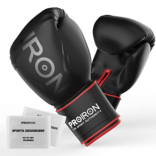 PROIRON Boxhandschuhe Erwachsene 8-14 OZ Box-Handschuhe für Boxen Kickboxen,MMA, Sparring und Muay Thai mit optimaler Schlagdämpfung, Boxing Training Gloves mit Deo-Wartungskit Mehrweg - Schwarz/Rot