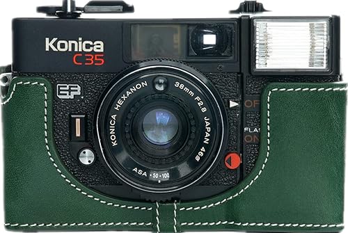 Zakao Kameratasche für Konica C35 EF, handgefertigt, echtes Leder, mit Handschlaufe, Grün