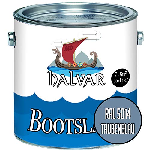 Halvar Bootslack Blau RAL 5000-5024 Yachtlack MATT Bootsfarbe PU-verstärkt für Holz & Metall verstärkt extrem belastbar hochelastisch Schiffslackierung (2,5 L, RAL 5014 Taubenblau)