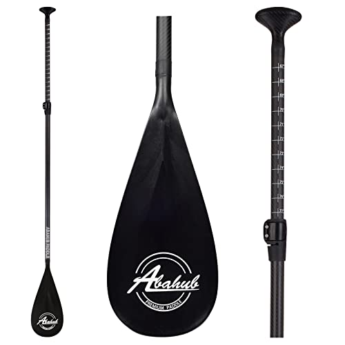 Abahub 3-Piece Carbon SUP Paddles, Lightweight Stand-up Paddle Oars for Paddleboard, Adjustable Carbon Fiber Shaft 68" - 84", Black Plastic Blade + Paddle Bag