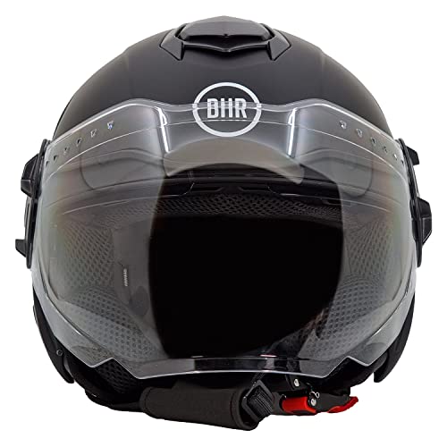 BHR Jet Helm Double Visor 830 Flash, Scooter Helm mit ECE 22.06 Zulassung, Leichter & komfortabler Jet Helm mit innenliegender Sonnenblende, Mattschwarz, M