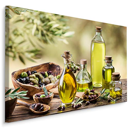 Muralo Leinwandbilder 120x80 Essen Gemüse Oliven Leinwand Wandbild Kunstdruck Olivenöl Blätter Flaschen Glas Schlafzimmer Wohnzimmer Wanddekoration Design XXL 767 Br. 120 cm x Hö. 80 cm