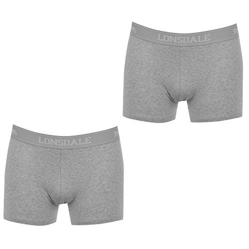 Lonsdale Herren 2 Paar Hipsters Trunk Boxer Shorts Unterhose Unterwaesche Grau Medium
