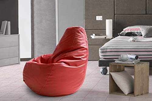 Talamo Italia Pouf Sacco, 100% Made in Italy, Sitzsack aus Kunstleder, cm 70x70h110, Farbe Rot