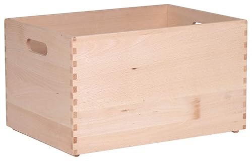 LAUBLUST Aufbewahrungsbox Holz mit Griffen - ca. 30x40x23 cm - Buchenholz - Holzkiste stapelbar - Allzweckkiste Holz - Aufbewahrungsbehälter ohne Deckel - Korb für Geschenke - Aufbewahrungskiste Holz