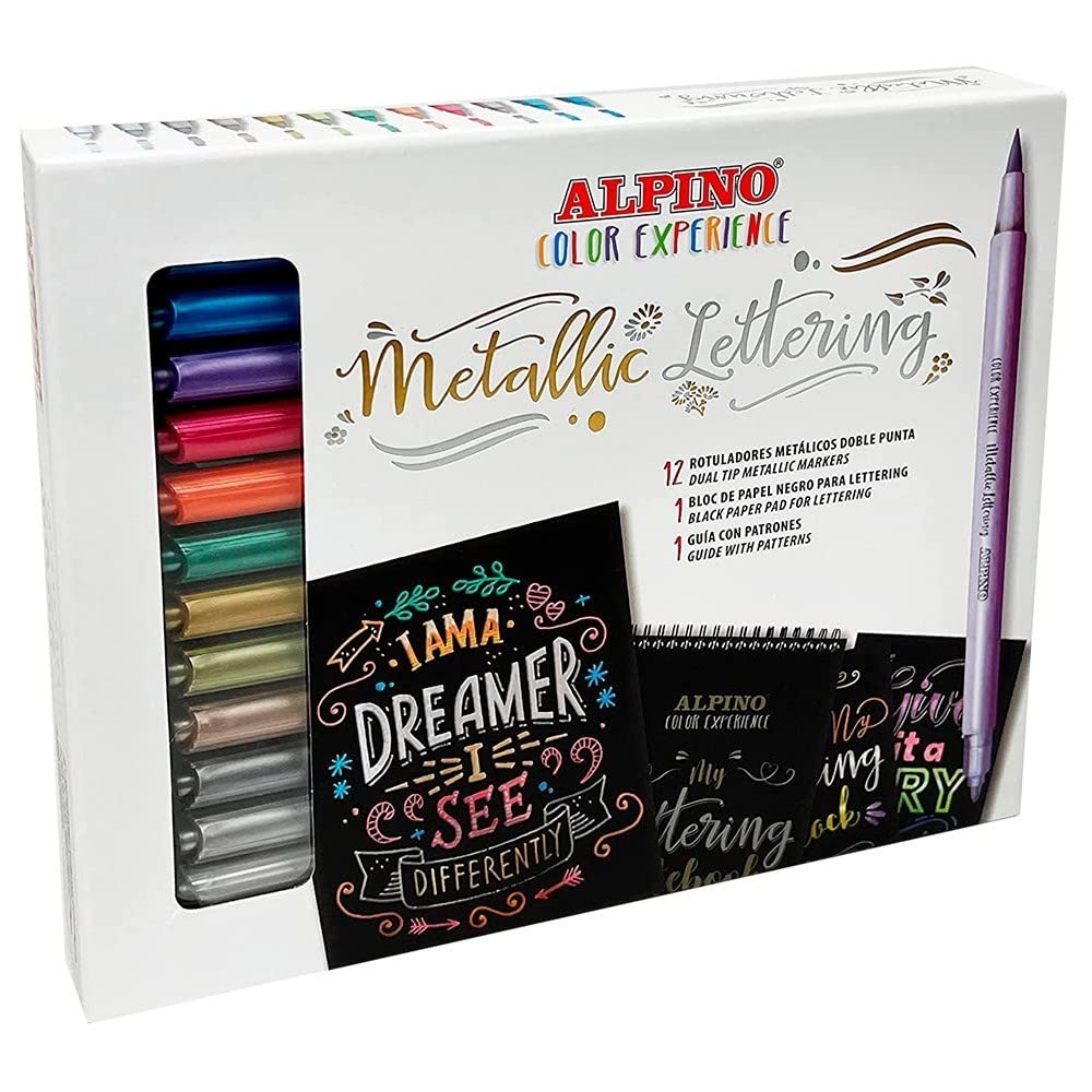 Alpino Color Experience Metallic Lettering Kit | Metallic Lettering Pens | Double Tip Markers for Lettering | Lettering and Calligraphy Printing