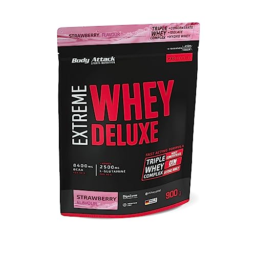 Body Attack Protein Extreme Whey Deluxe, Strawberry Cream, 900g Beutel