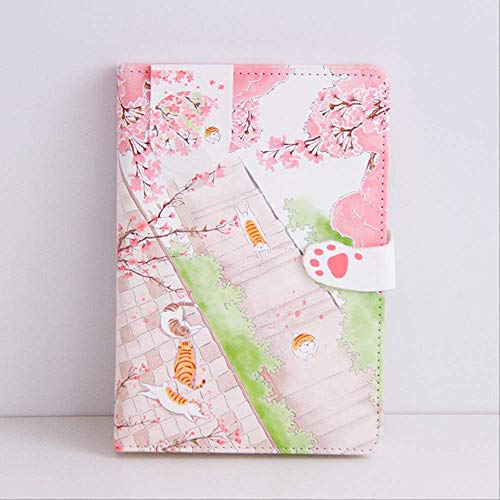 Notizbuch A5 Multiple Inner Pages Cute Pink Sakura Cat Diary Leather Cover Notizbuch Japanese Planner Dot Grid Line Blank Color Page Papers Girls Gift Stationery Cat Road