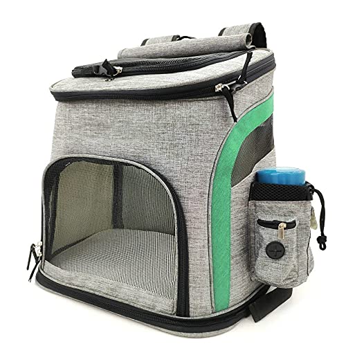 MBLUE Mesh Dog Bag Atmungsaktiver Hunderucksack Große Kapazität Katzentragetasche Pet Carrier (Grau-Grün)
