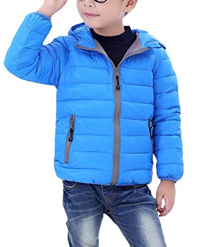 Shaoyao Kinder Daunenjacke mit Kapuze Mäntel Jungen Madchen Schneeanzüge Outfits 3-8 Jahre Blau 130