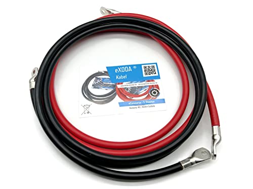 eXODA Batteriekabel Set 50 mm² 200cm Kupfer Stromkabel mit Ringösen M8 rot und schwarz