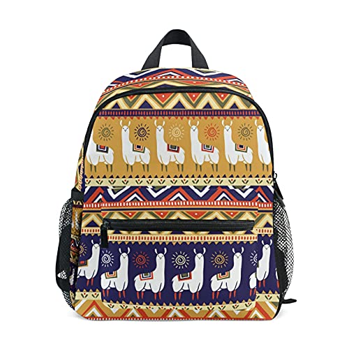 Kinder-Rucksack für Mädchen und Jungen, Tier-Lama, Boho, geometrisch, mit Brustgurt und Flaschenhalter, Rucksack für Vorschule, Kindergarten, leicht