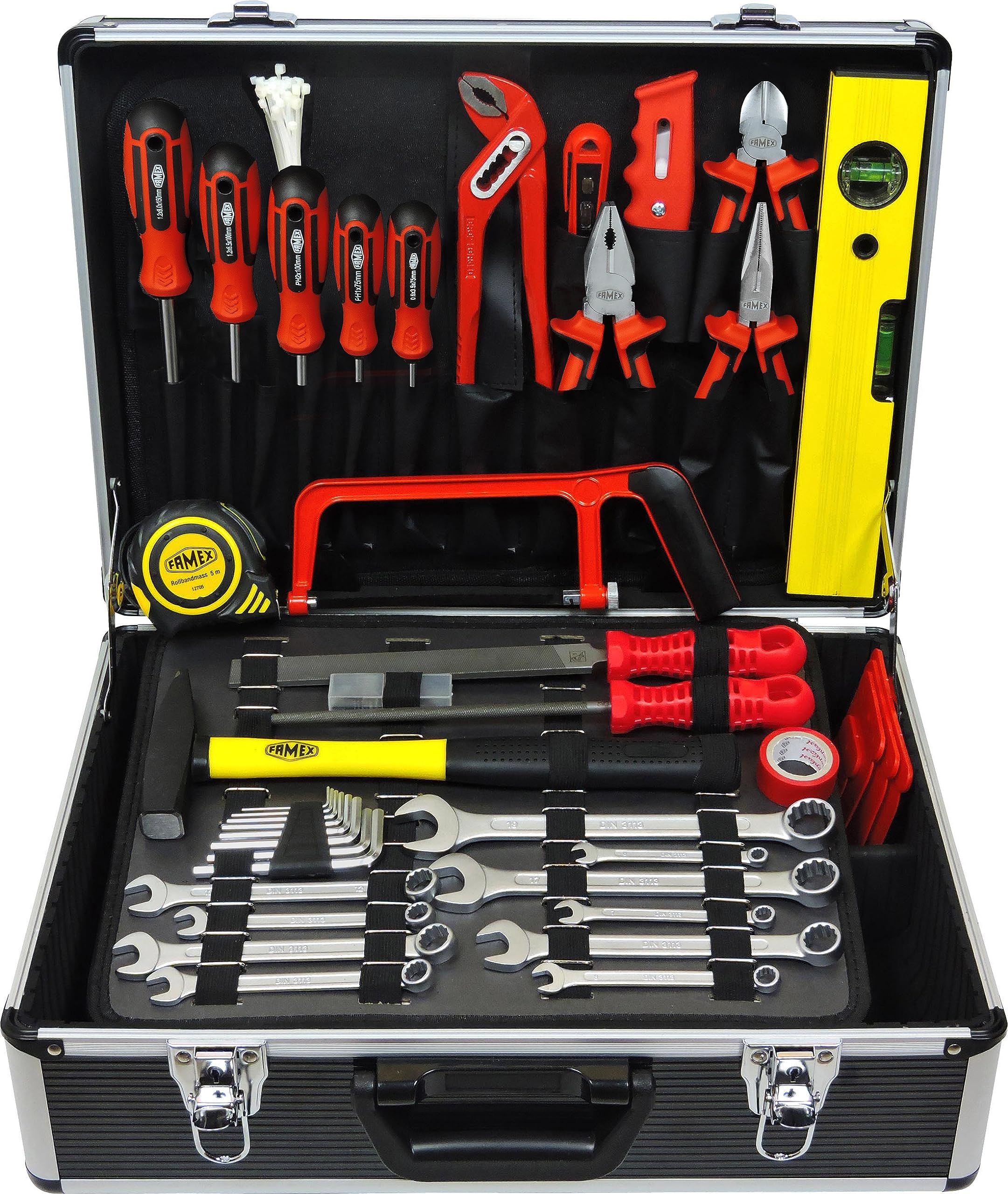 Famex 744-98 Werkzeugkoffer gefüllt mit Werkzeug - Werkzeugkiste bestückt mit Werkzeug-Set - Werkzeugkasten