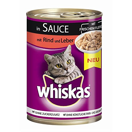 Whiskas | Adult 1+ mit Rind und Leber in Sauce | 12 x 400 g