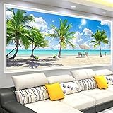 RAILONCH 5D Diamond Painting Kits, große DIY Vollbohrer Summer Beach Ocean Coconut Tree Kristall Strass Stickerei Bilder Kunsthandwerk für Home Wall Decor (60×150cm)