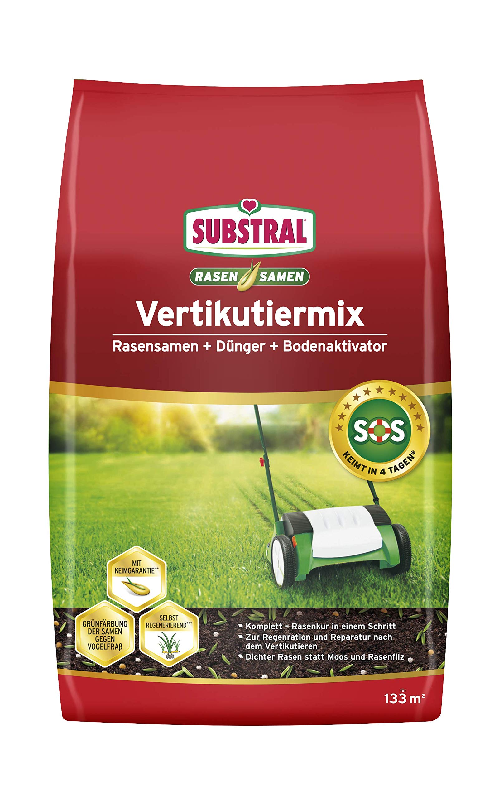 Substral Vertikutiermix Rasenreparatur-Mischung aus Rasensamen, Rasendünger und Bodenaktivator, für 133 m² kg, 4 kg Sack