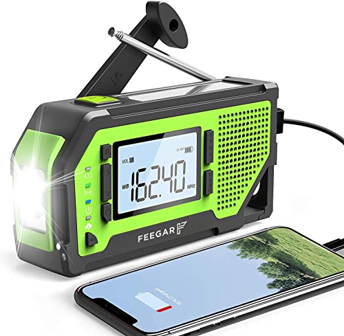 Feegar Oze Pro Notfall-Handkurbelradio, AM/FM-Wetterradio Tragbares Survival-Radio mit LED-Taschenlampe, Handy-Ladegerät, SOS-Alarm für Zuhause und Notfall