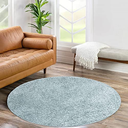 carpet city Shaggy Hochflor Teppich - Rund 120 cm - Türkis - Langflor Wohnzimmerteppich - Einfarbig Uni Modern - Flauschig-Weiche Teppiche Schlafzimmer Deko