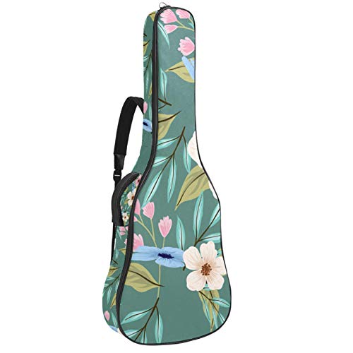 Gitarrentasche mit Reißverschluss, wasserdicht, weich, für Bassgitarre, Akustik- und klassische Folk-Gitarre, bunt bemalte Blumen