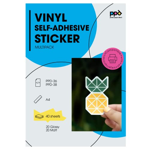 PPD Inkjet Vinyl Aufkleberfolie Multipack weiß glänzend/matt - jeweils 20 A4 PPD-36/38-40