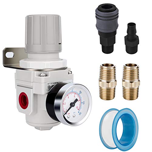 NANPU 1/2" BSP Druckluftdruckregler - 10 bar Manometer, für Luftkompressoren und Druckluftwerkzeuge