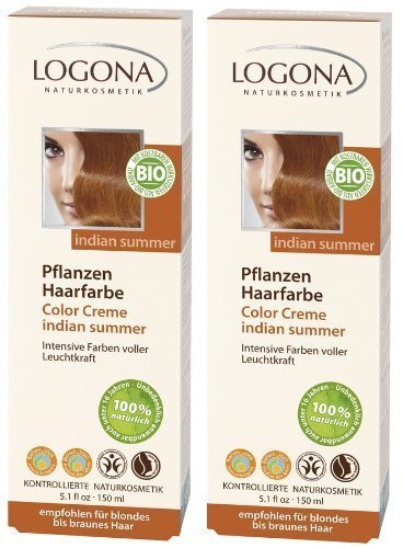 Logona Color Creme Henna Haarfarbe Pflanzenhaarfarbe indian summer im Doppelpack 2 x 150 ml