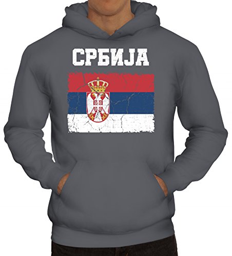 ShirtStreet Serbien Fußball WM Fanfest Gruppen Fan Herren Hoodie Männer Kapuzenpullover Wappen Serbia, Größe: S,Grau