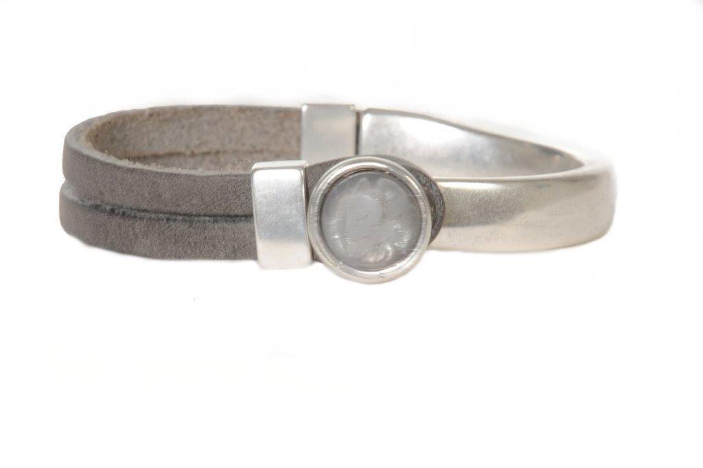 QOSS Armband GWEN vintage schwarz Stein grau rund Größe L