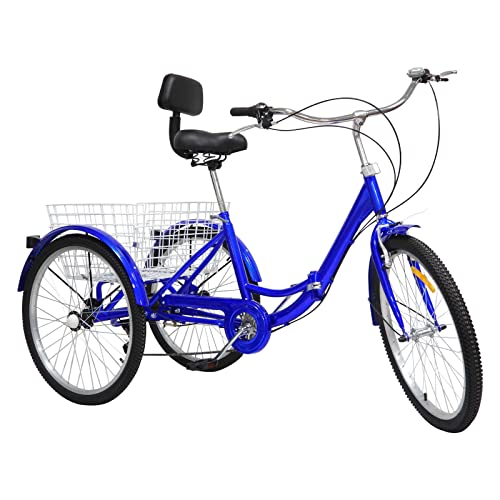 24 Zoll Fahrrad Dreirad für Erwachsene, höhenverstellbar, mit Aufbewahrungskorb, Klingel und reflektierenden Streifen, faltbares Dreirad, rutschfeste Griffe mit 7 Gängen, Stadtfahrrad