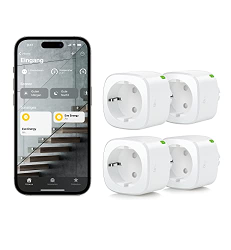 Eve Energy (Matter) 4er Set - Smarte Steckdose, App- und Sprachsteuerung, TÜV-zertifiziert, Matter über Thread, funktioniert mit Apple Home, Alexa, Google Home, SmartThings