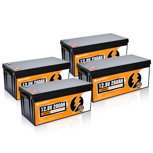 ECO-WORTHY LiFePO4 280Ah 12V Batterie mit BMS und 3000-15000 Zyklen,3584Wh LiFePO4 Akku 12V für Wohnmobil,Solaranlage Komplettset,Solarpanel Kit(4 Pack)