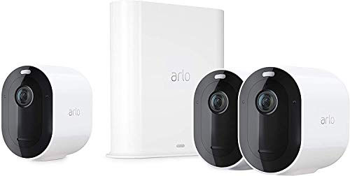 Arlo Pro3 Smart Home 3 kabellose 2K-HDR Überwachungskameras & Alarmanlage, Indoor/Outdoor, Farbnachtsicht, 160 Grad Blickwinkel, WLAN, 2-Wege Audio, Spotlight, Bewegungsmelder, (VMS4340P) - Weiß