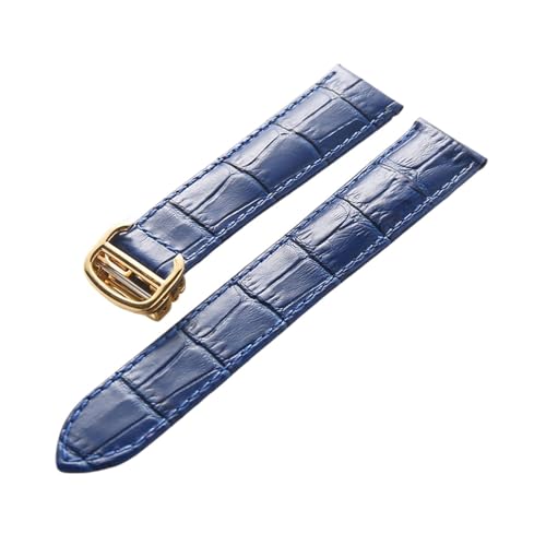 INEOUT Leder-Uhrenarmband, Erste Schicht, Rindsleder, Kompatibles Cartier Tank London-Uhrenarmband, Herren- Und Damenarmband-Zubehör (Color : Blue gold buckle, Size : 19mm)