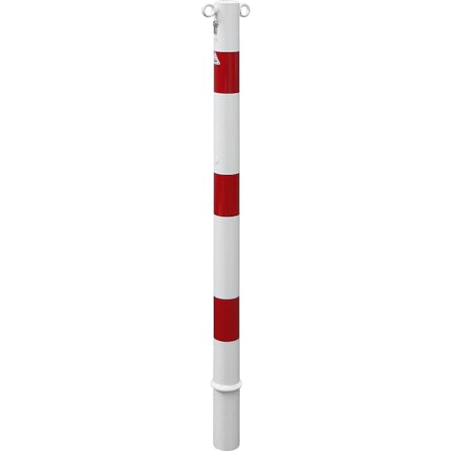 kaiserkraft | Absperrpfosten | Ø 60 mm | weiß/rot | herausnehmbar mit Profilzylinder | mit 2 Ösen