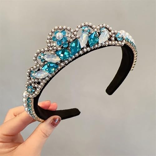 Stirnbänder für Frauen Perlenhaarband Vintage gepresste Haarspange Party Haarschmuck Haarreifen (Farbe: Blau, Größe: Taille einzigartig)