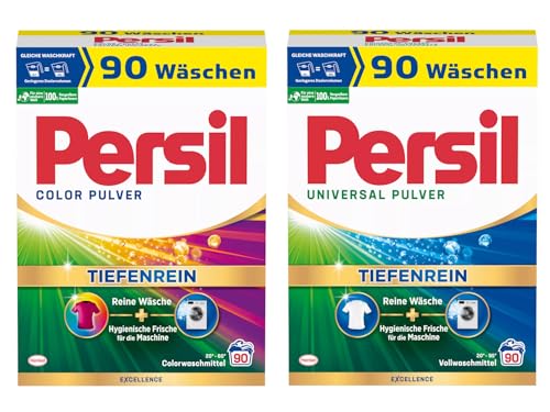 PERSIL Pulver-Set 2x 90 Waschladungen (180WL) 1x Color & 1x Universal, Color- & Vollwaschmittel-Set für reine Wäsche und hygienische Frische für die Maschine, effektiv ab 20 °C